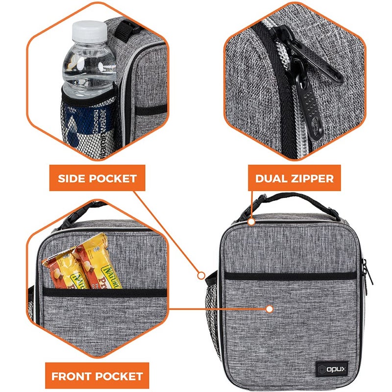 opux Premium Insulated Lunch Box, Soft School Lunch Bag for Kids Boys Girls, Leakproof Small Lunch Pail Men Women Work, Reusable Compact Cooler Tote Lunchbox for Office Adult, Light Grey - Image 4