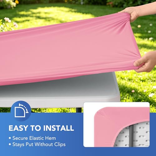 Enjoyidea Fitted Square Tablecloth 36x36 Inch-2 Pack Pink Elastic Spandex Table Clothes-Small Stretch Card Folding Table Cover Topper Cap for Kitchen Dining Picnic Patio Outdoor Party Tables - Image 4