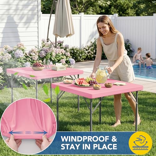 Enjoyidea Fitted Square Tablecloth 36x36 Inch-2 Pack Pink Elastic Spandex Table Clothes-Small Stretch Card Folding Table Cover Topper Cap for Kitchen Dining Picnic Patio Outdoor Party Tables - Image 3