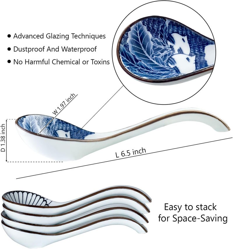 DAHO GOMSU Asian Ceramic Soup Spoon, with Long Handle Easy to Hold, Non-slip Bottom, for Japanese Ramen, Chinese and Vietnamese Wonton, Noodle Soup Spoons (V86) - Image 2