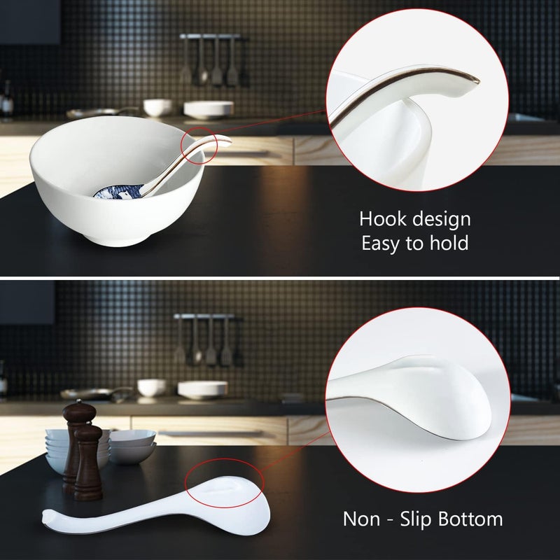 DAHO GOMSU Asian Ceramic Soup Spoon, with Long Handle Easy to Hold, Non-slip Bottom, for Japanese Ramen, Chinese and Vietnamese Wonton, Noodle Soup Spoons (V86) - Image 3