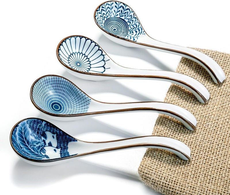 DAHO GOMSU Asian Ceramic Soup Spoon, with Long Handle Easy to Hold, Non-slip Bottom, for Japanese Ramen, Chinese and Vietnamese Wonton, Noodle Soup Spoons (V86) - Image 1