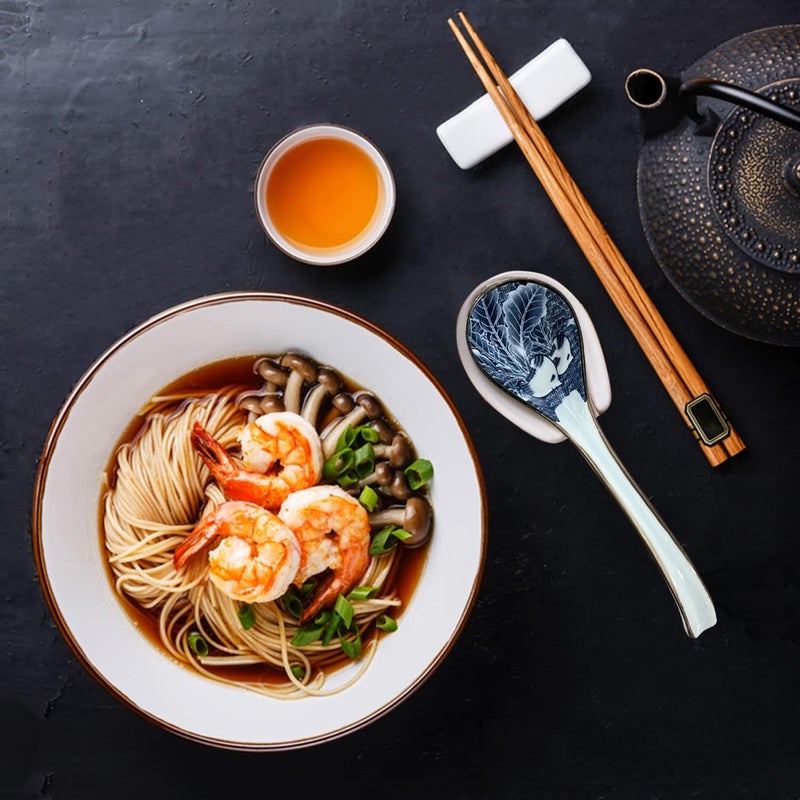 DAHO GOMSU Asian Ceramic Soup Spoon, with Long Handle Easy to Hold, Non-slip Bottom, for Japanese Ramen, Chinese and Vietnamese Wonton, Noodle Soup Spoons (V86) - Image 4