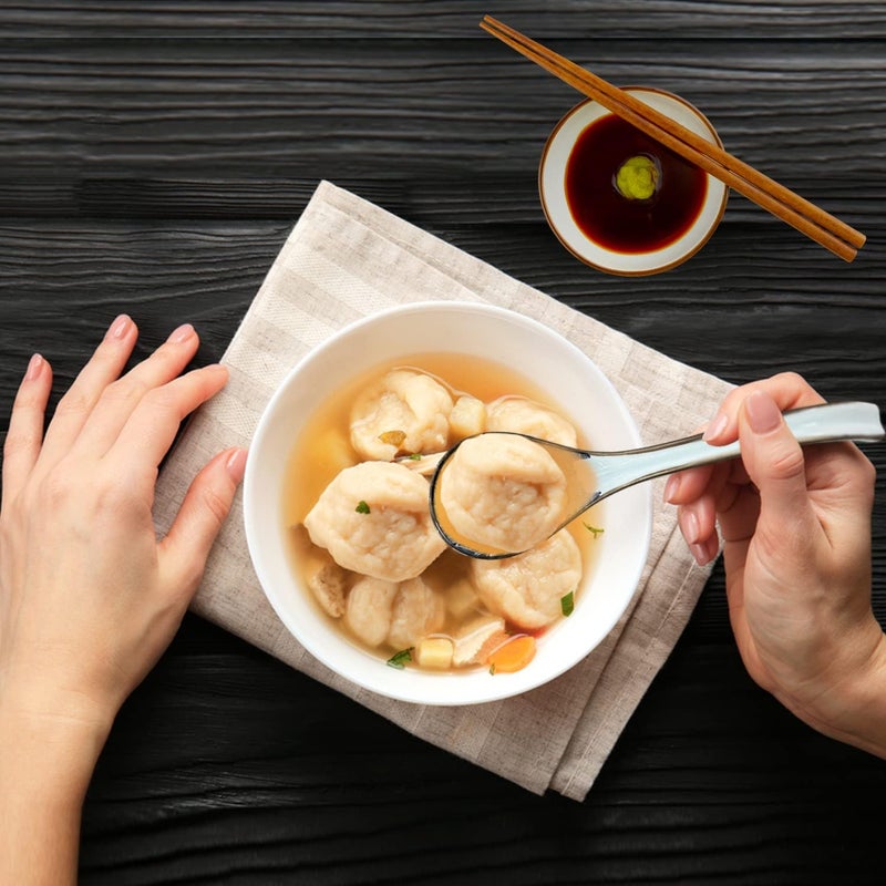 DAHO GOMSU Asian Ceramic Soup Spoon, with Long Handle Easy to Hold, Non-slip Bottom, for Japanese Ramen, Chinese and Vietnamese Wonton, Noodle Soup Spoons (V86) - Image 5