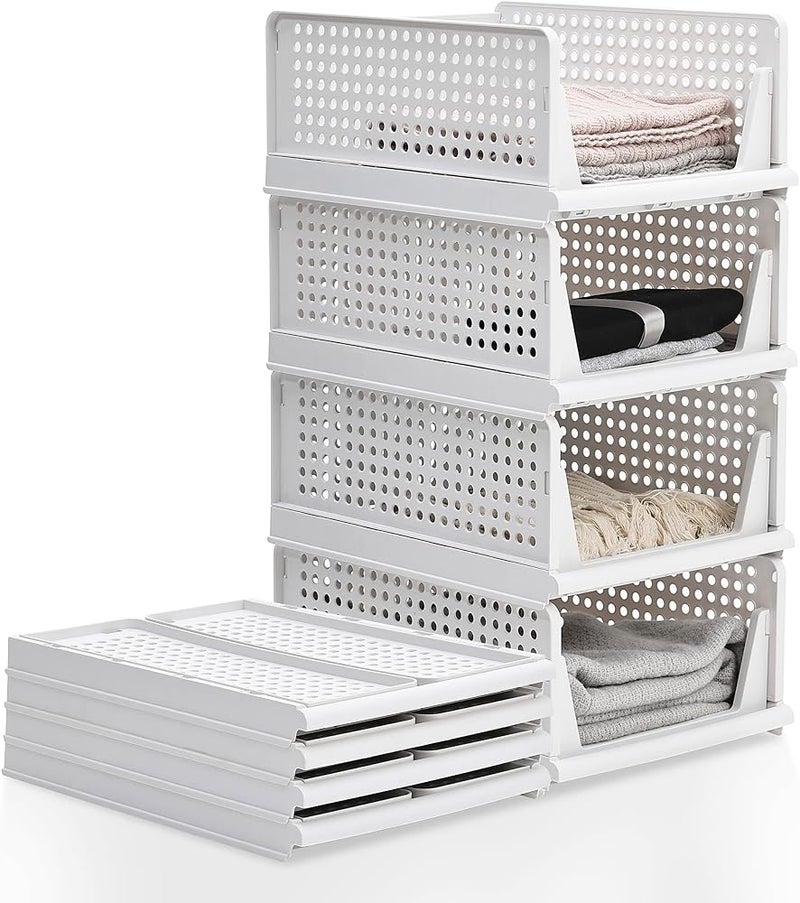 XVersion Set of 4 Foldable Stackable Plastic Storage Baskets for Cabinet, Kitchen, Bathroom, Office, Foldable Closet Organizer (Length 109 cm x Width 84 cm x Height 35.5 cm) - Image 1