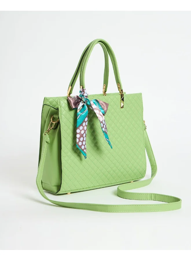 Chumbak Sage Quilted Handbag with Scarf | Sage Green