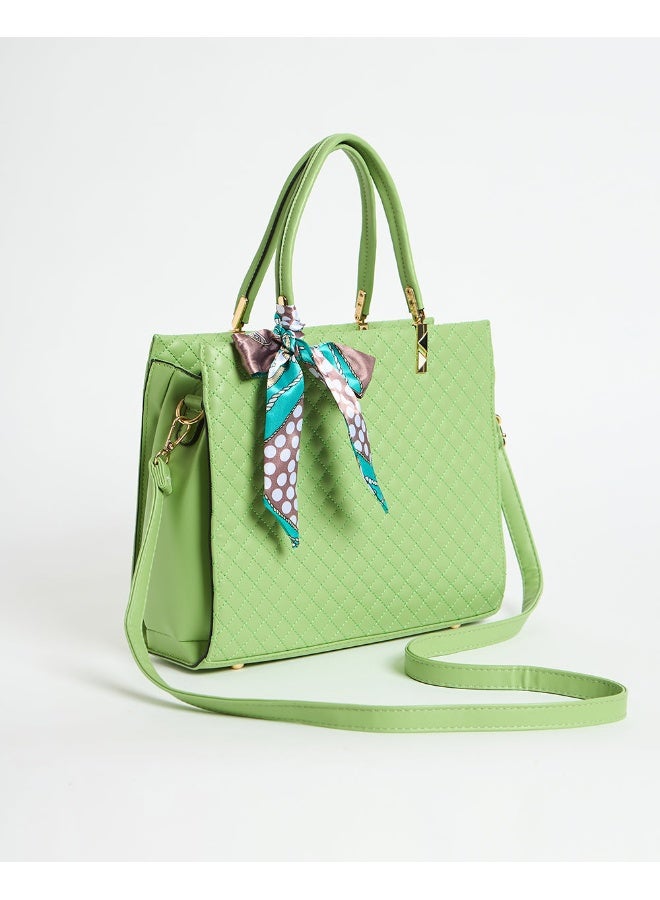 Chumbak Sage Quilted Handbag with Scarf | Sage Green  - Image 3