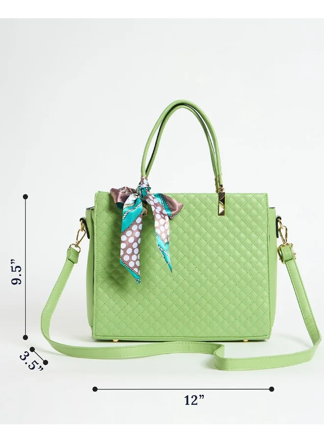 Chumbak Sage Quilted Handbag with Scarf | Sage Green