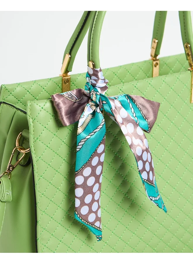 Chumbak Sage Quilted Handbag with Scarf | Sage Green