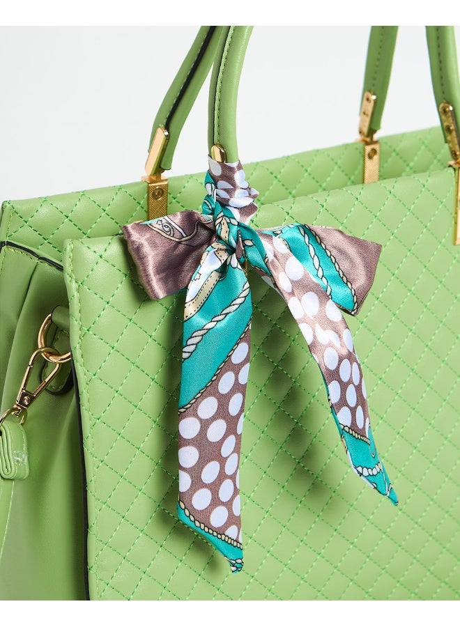 Chumbak Sage Quilted Handbag with Scarf | Sage Green  - Image 5
