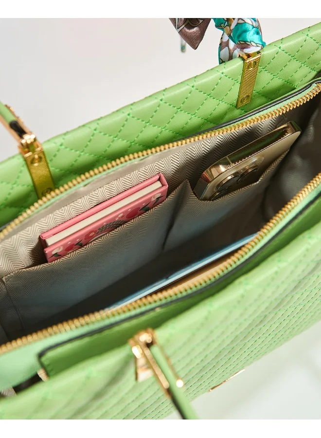 Chumbak Sage Quilted Handbag with Scarf | Sage Green