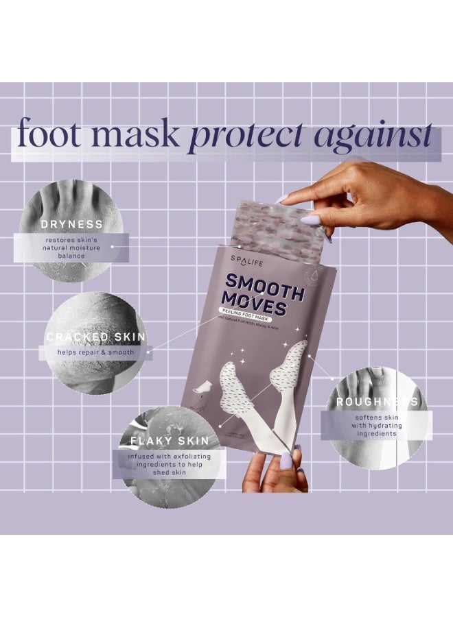 SpaLife SpaLife Beauty Smooth Moves Peeling Foot Masks for Callus Removal – Foot Peel for Dry, Cracked Feet – Made with Natural Fruit Acids AHAs, Honey, Aloe, & Eucalyptus for Softer, Smoother Feet – 8 Pack  - Image 2
