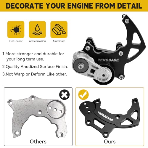 TENGBASE LS R4 AC Compressor Bracket Kit - High Mount Bracket for Chevrolet GMC SUV Truck Engines - LSX LS2 LS3 LS6 A/C Vortec - Triangles - Image 3