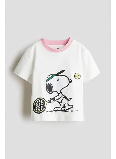 اتش اند ام تيشيرت قطن بطبعة