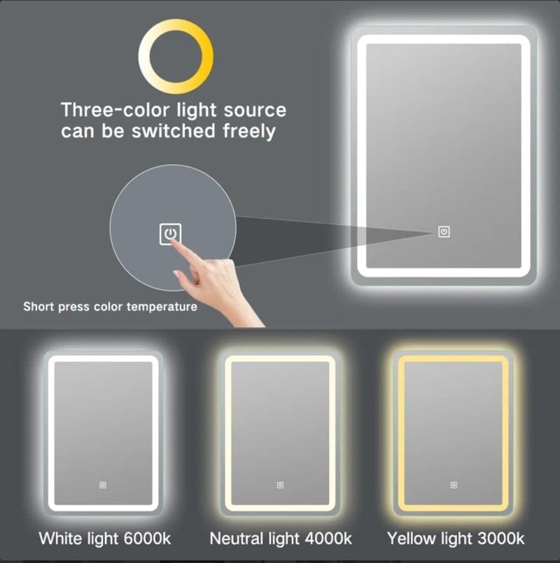 Quality Glass Bathroom LED Mirror with Touch Sensor, 3 Light Effects, Glass, Wall Mount Rectangular, Led-411 (12 X 18 Inch) - Image 2