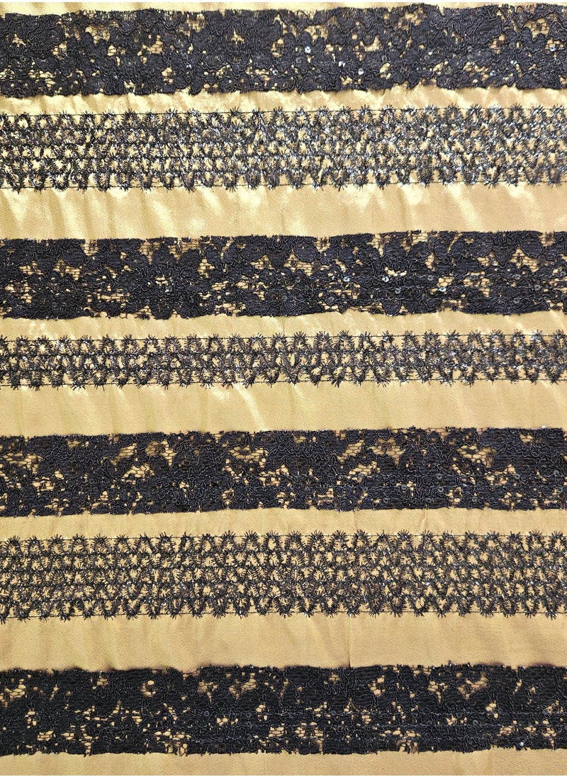 Generic Premium Olive Green & Black Lace Satin Fabric – 6 Yards x 58 Inches  - Image 1