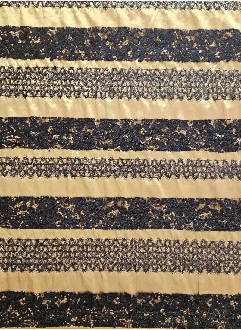 Generic Premium Olive Green & Black Lace Satin Fabric – 6 Yards x 58 Inches  - Image 2