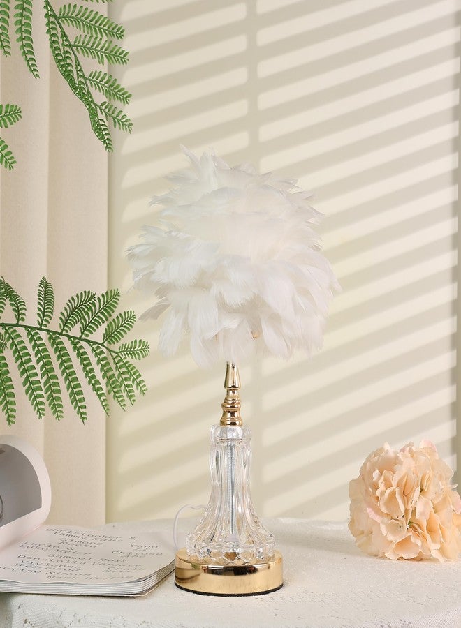 HOME ELEMENTS Modern Feather Table Lamp, Night Lamp for Bedroom Living Room Decor Home Decor Warm Light Classic Bedside Desk Lamp, Study Lamps, with 2 Way LED (No Bulb Required) (White) - Image 3