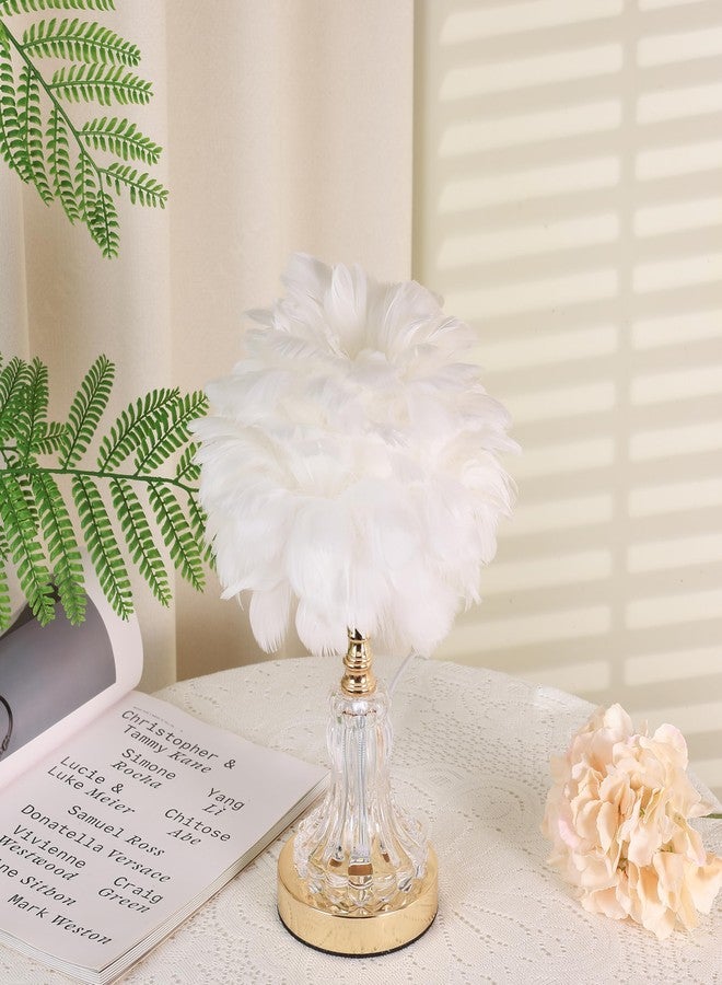 HOME ELEMENTS Modern Feather Table Lamp, Night Lamp for Bedroom Living Room Decor Home Decor Warm Light Classic Bedside Desk Lamp, Study Lamps, with 2 Way LED (No Bulb Required) (White) - Image 2