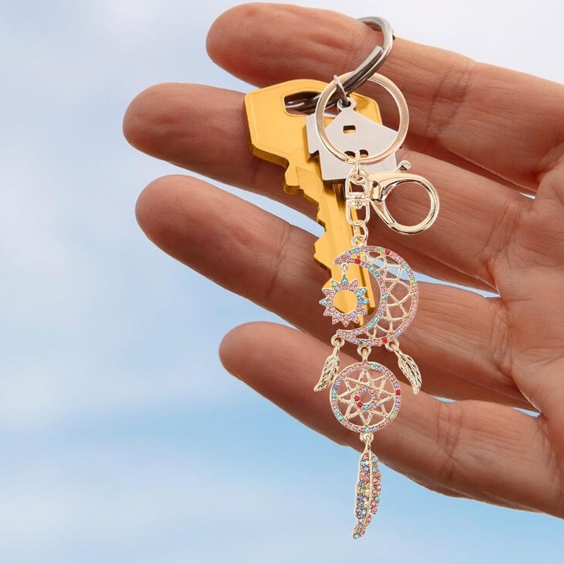 Mini Dreamcatcher Keychain - Rhinestone Bohemian Purse Charm - Bling Car Accessories for Women - Moon Star Themed Lucky Key Ring - Boho Pendant - Image 3