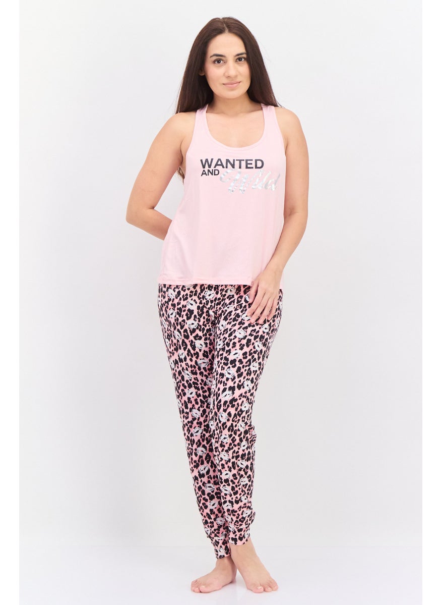 French Affair Women 2 Pieces Graphic Pajama Set, Pink  - Image 1