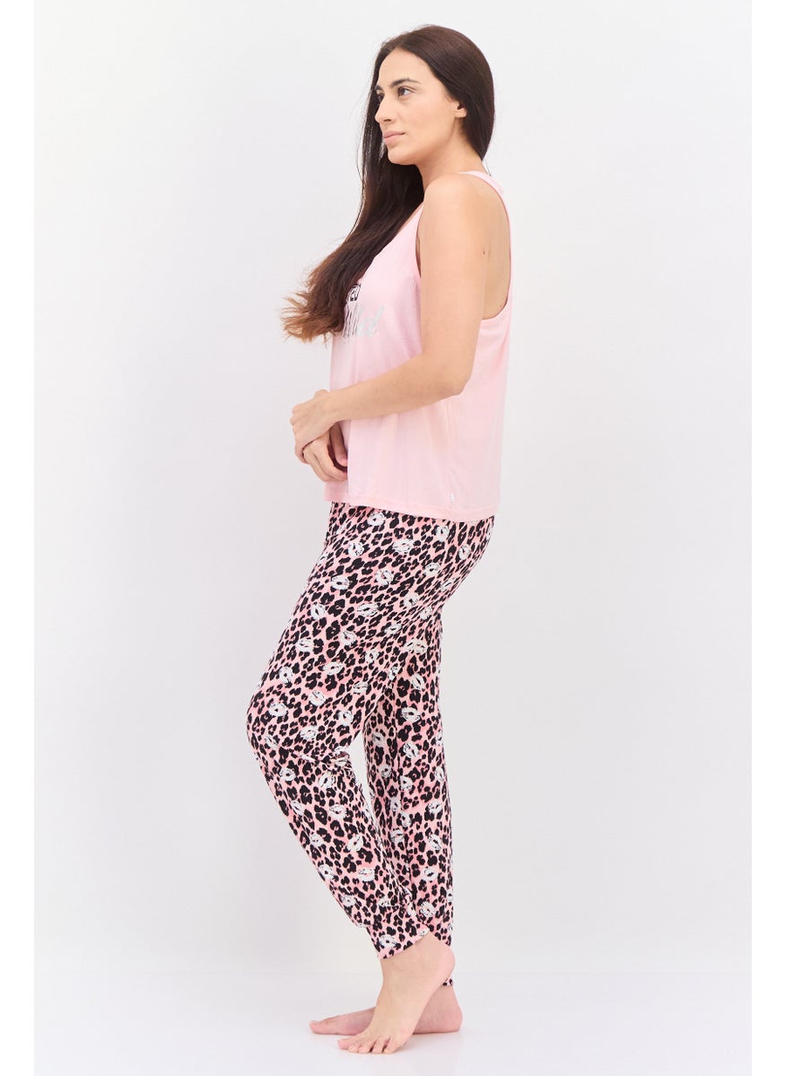 French Affair Women 2 Pieces Graphic Pajama Set, Pink  - Image 3
