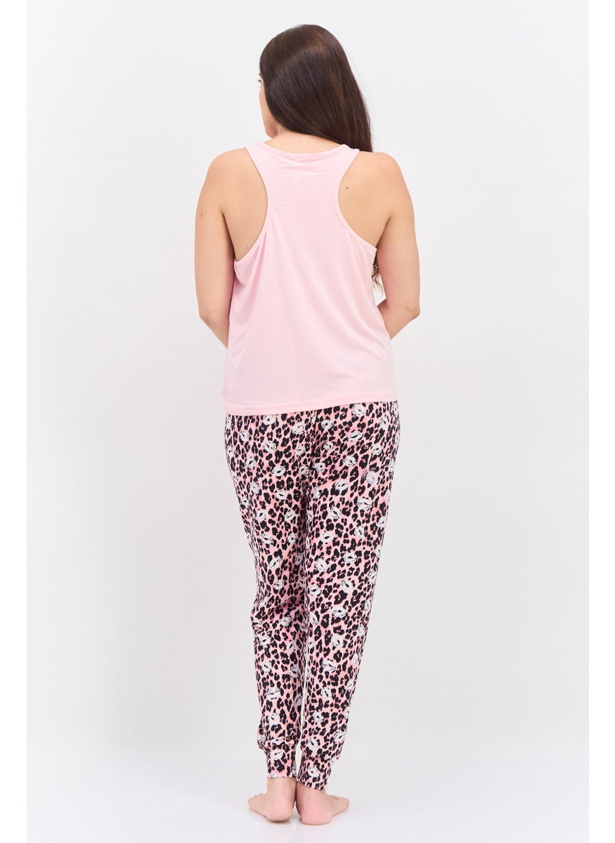 French Affair Women 2 Pieces Graphic Pajama Set, Pink  - Image 4