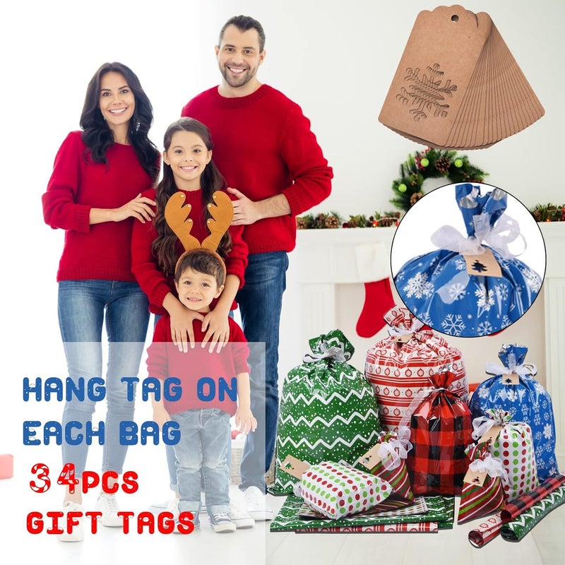 VIMUSFUN Christmas Gift Bags, 34pcs Assorted Sizes With Ribbon Ties&Tags, Xmas Favor Goody Reusable Plastic Holiday Gift Bag Bulk Jumbo/Extra Large/Medium - Image 4