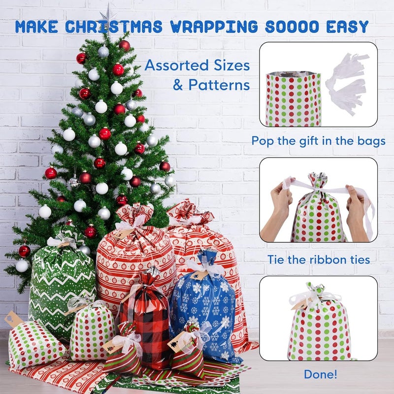 VIMUSFUN Christmas Gift Bags, 34pcs Assorted Sizes With Ribbon Ties&Tags, Xmas Favor Goody Reusable Plastic Holiday Gift Bag Bulk Jumbo/Extra Large/Medium - Image 5