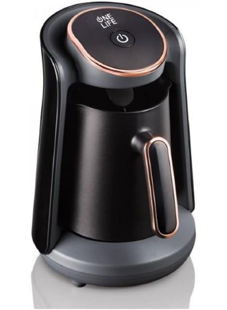 One Life Turkish Coffee Machine TP20G, 500 ml, 600W, 1-4 Cups, Auto Shut-off (Black & Gold)