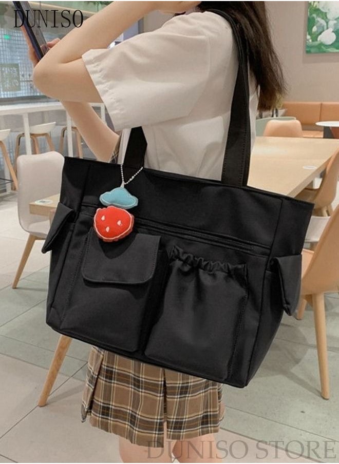 DUNISO - Women's Shoulder Tote Bag Canvas Handbag For Women Large Capacity Bucket Bag Fashionable Travel Messenger Shoulder Bag for Ladies Girls College Students - Image 1