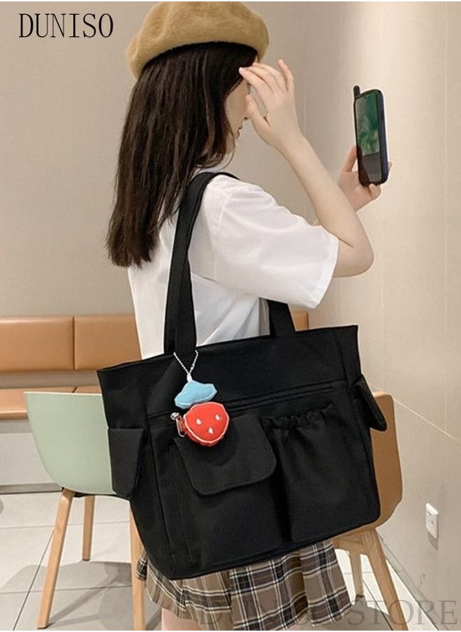 DUNISO - Women's Shoulder Tote Bag Canvas Handbag For Women Large Capacity Bucket Bag Fashionable Travel Messenger Shoulder Bag for Ladies Girls College Students - Image 1