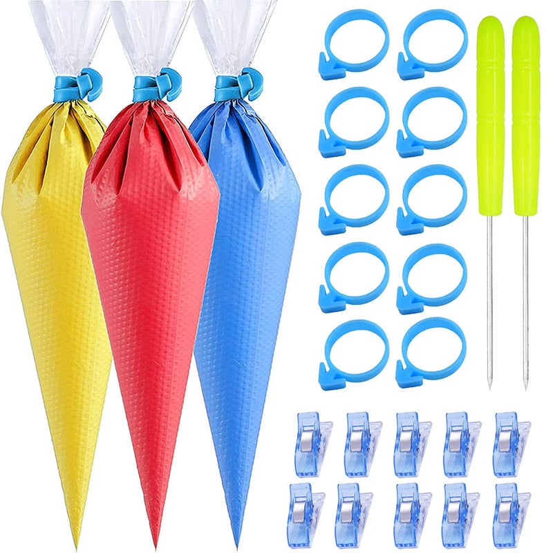 ELJRBCK 122Pieces Tipless Piping Bags - 100pcs Disposable Piping Pastry Bag for Royal Icing/Cookies Decorating - 10 Pastry Bag Ties,10 Clips &2 Scriber Needle - Best Cookie/Cake Decorating Tools (10 Inch) - Image 1