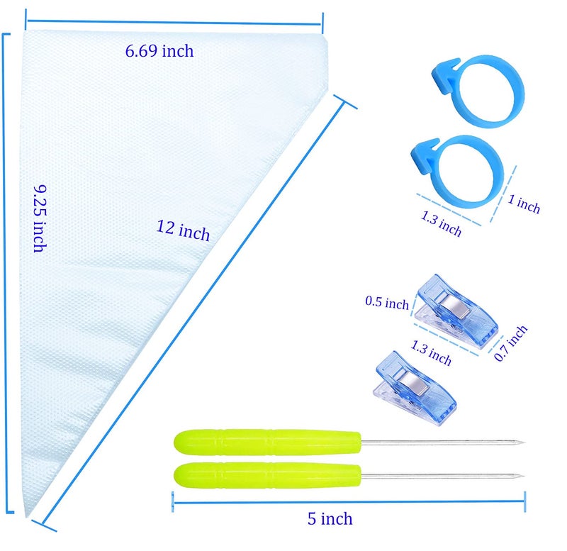 ELJRBCK 122Pieces Tipless Piping Bags - 100pcs Disposable Piping Pastry Bag for Royal Icing/Cookies Decorating - 10 Pastry Bag Ties,10 Clips &2 Scriber Needle - Best Cookie/Cake Decorating Tools (10 Inch) - Image 2