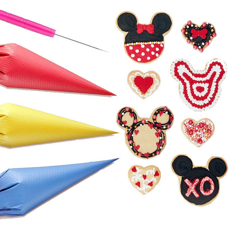 ELJRBCK 122Pieces Tipless Piping Bags - 100pcs Disposable Piping Pastry Bag for Royal Icing/Cookies Decorating - 10 Pastry Bag Ties,10 Clips &2 Scriber Needle - Best Cookie/Cake Decorating Tools (10 Inch) - Image 5