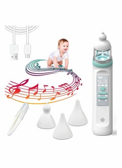 Baby Nasal Aspirator With 3Pcs Silicone Nose Tips, 5 Levels, Music and Light Soothing Function Rechargeable Portable For Newborns Toddlers Clear Nasal Congestion