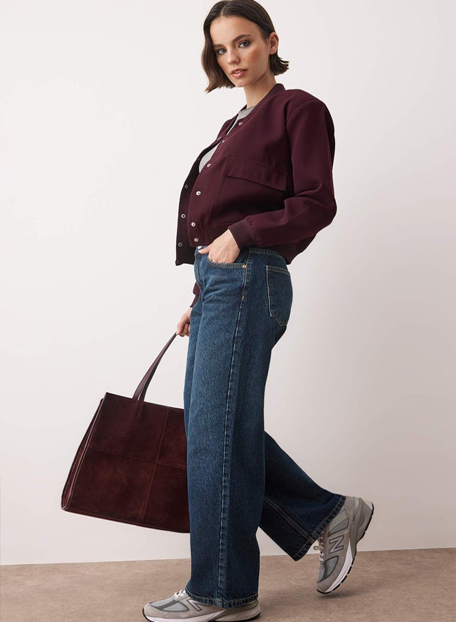 trendyol Dark Blue High Waist Ankle Length Culotte 100% Cotton Jeans - Image 2