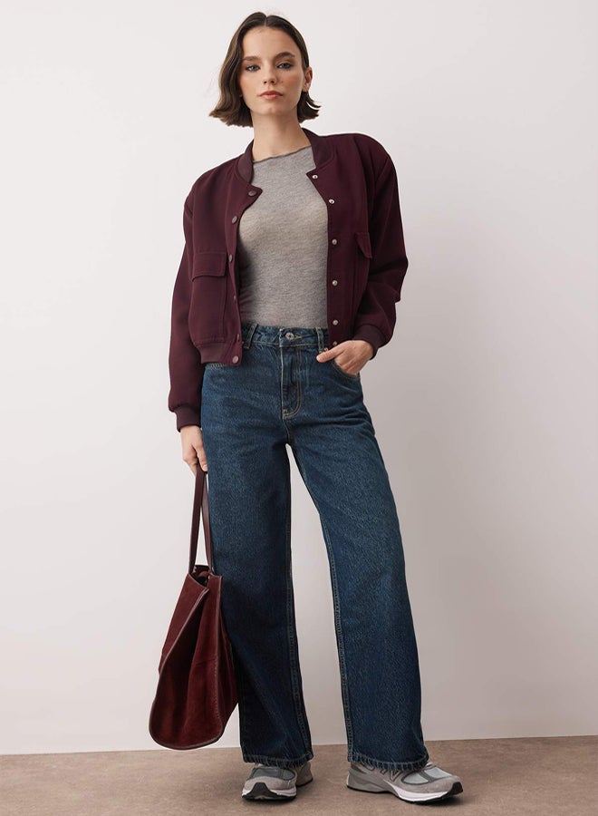 trendyol Dark Blue High Waist Ankle Length Culotte 100% Cotton Jeans - Image 1