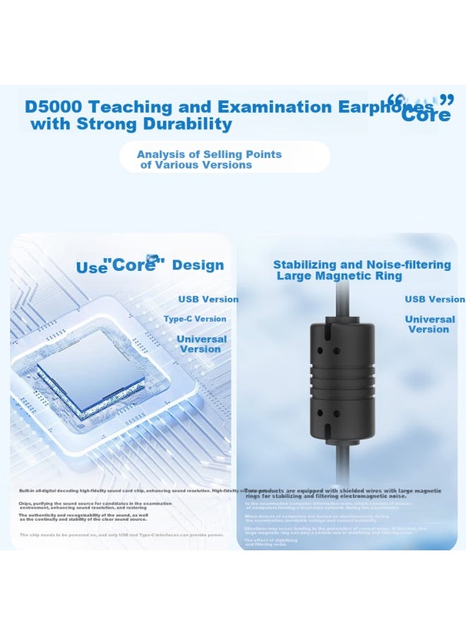 Danyin D5000 English Listening And Speaking Exam Headphones With Microphone, Wired Over-ear Design For Training, Middle And High School Students, Human-computer Dialogue, Speech Recording, Earphones With Microphone, Usb Interface - Image 5