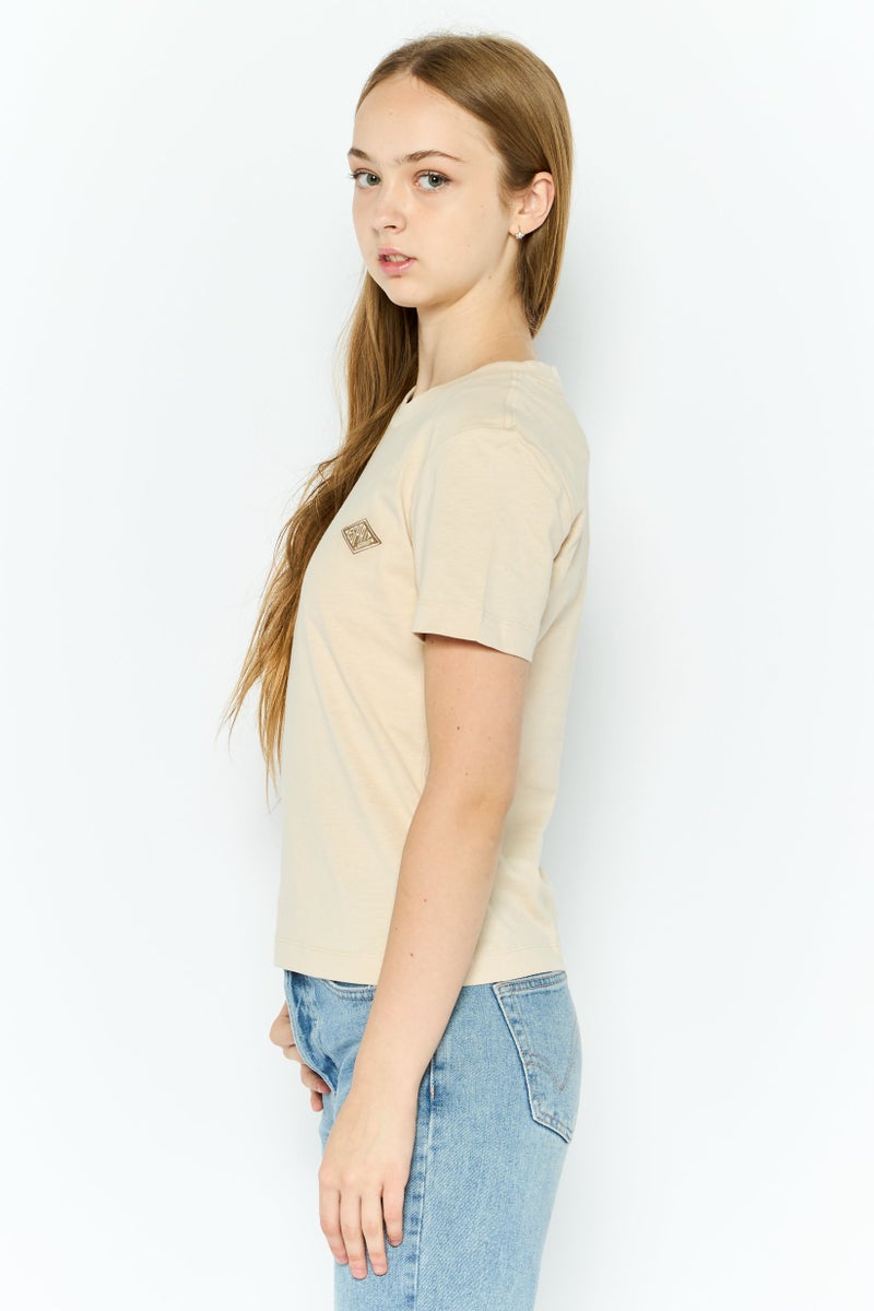 ESPRIT Women Crew Neck Short Sleeves Brand Logo T-Shirt, Tan - Image 4