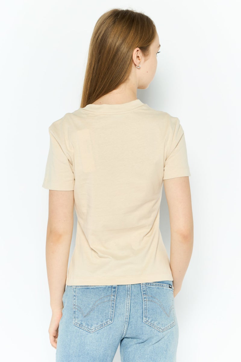 ESPRIT Women Crew Neck Short Sleeves Brand Logo T-Shirt, Tan - Image 3