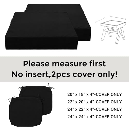 FUNHOME Outdoor Cushion Covers 22 x 20 x 4 inch,Set of 2,Replacement Seat Cushion Cover for Patio Furniture Chair,Water Resistant,Fade-Resistant Slipcover Only,No Insert(Black) - Image 2