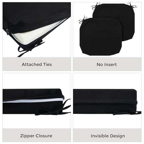 FUNHOME Outdoor Cushion Covers 22 x 20 x 4 inch,Set of 2,Replacement Seat Cushion Cover for Patio Furniture Chair,Water Resistant,Fade-Resistant Slipcover Only,No Insert(Black) - Image 3