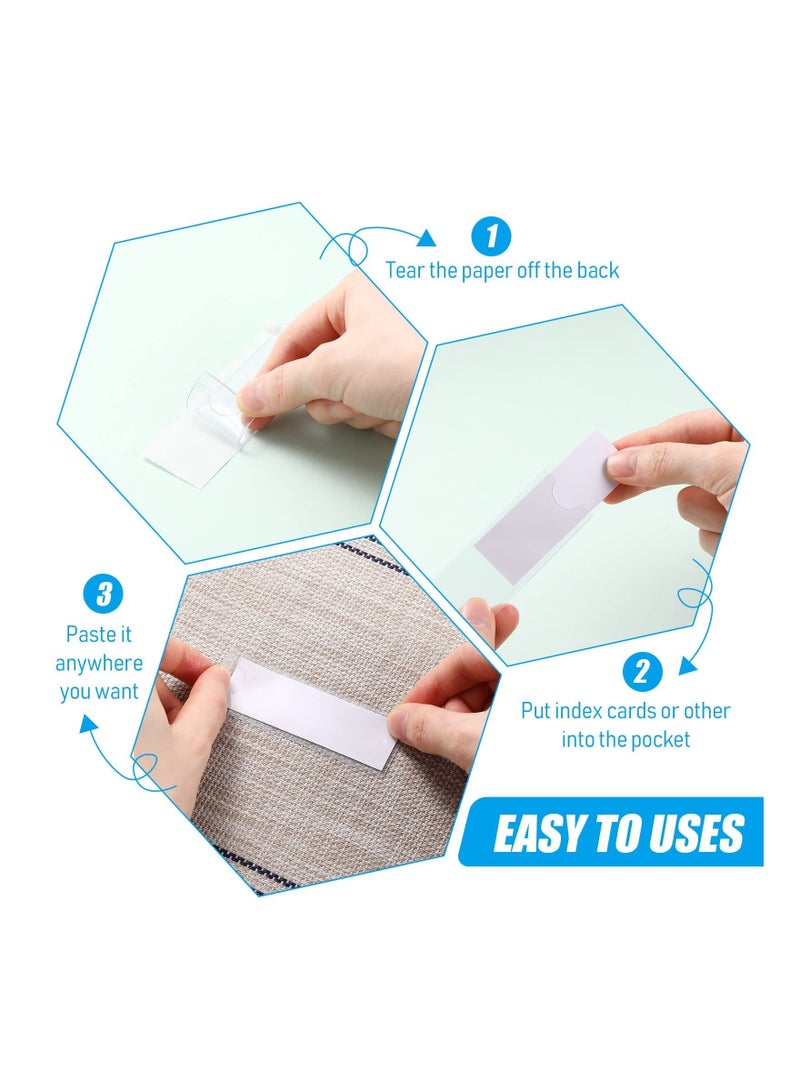 KASTWAVE جيوب بطاقات الفهرس ذاتية اللصق مع الجزء العلوي مفتوح للتحميل - حامل بطاقات مثالي لتنظيم وحماية بطاقات الفهرس الخاصة بك - بلاستيك شفاف للغاية، 1.42 × 3.94 بوصة، عبوة من 30 قطعة - Image 4