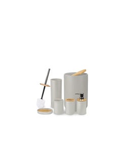 Generic Bamboo Bathroom Accessory Set Includes Soap Dispenser, Toothbrush Holder, Toothbrush Cup, Soap Dish for Decorative Countertop  - Image 1