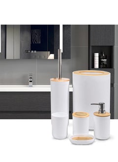 Generic Bamboo Bathroom Accessory Set Includes Soap Dispenser, Toothbrush Holder, Toothbrush Cup, Soap Dish for Decorative Countertop  - Image 2
