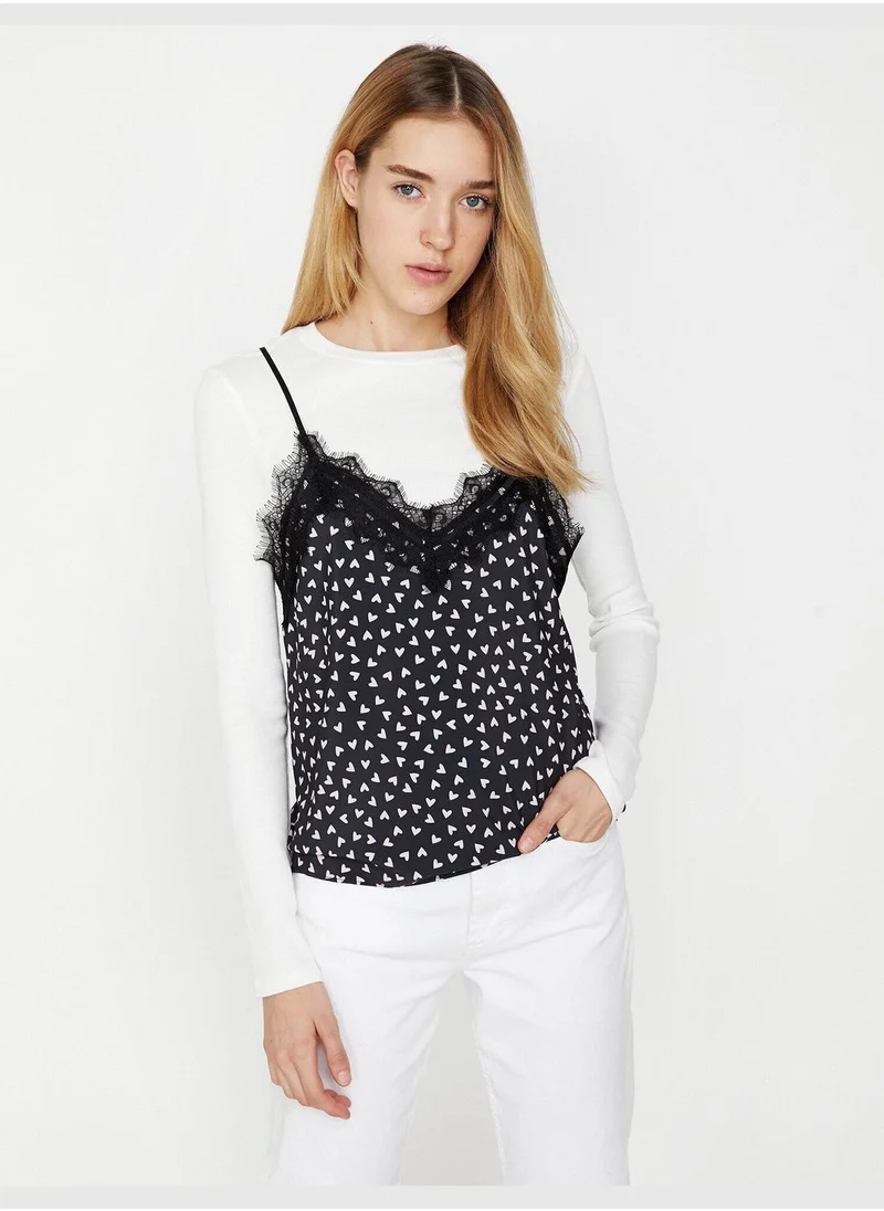 كوتون Lace Detailed T-Shirt