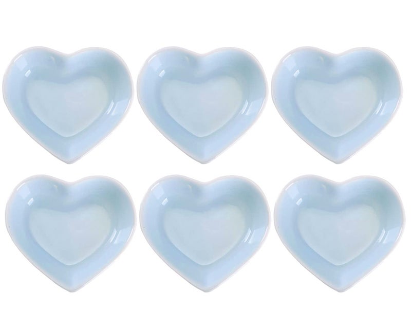 WHJY Blue Love Heart Shaped Ceramic Side Dish Bowl, Contemporary Porcelain Side Dishes Bowl, Seasoning Dishes Soy Dipping Sauce Dishes for Wedding Birthday Party- Set of 6 - Image 1