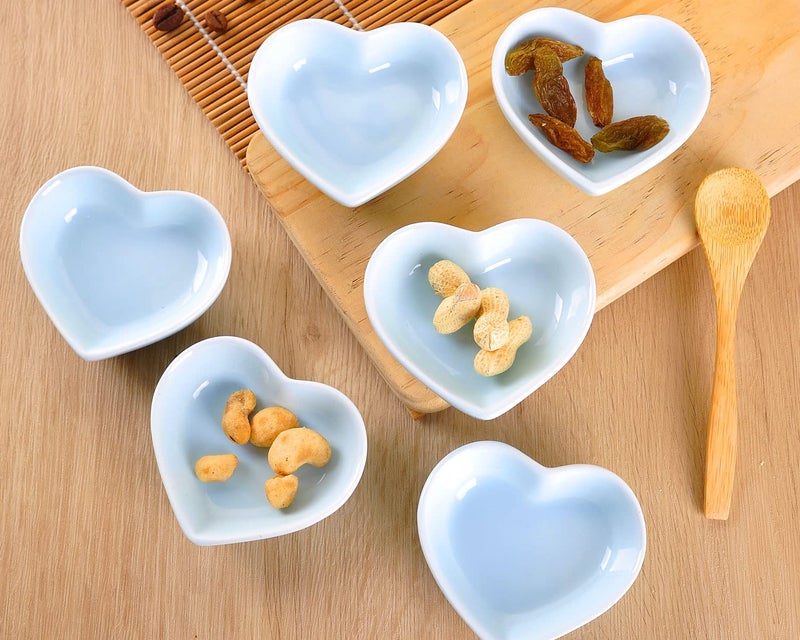 WHJY Blue Love Heart Shaped Ceramic Side Dish Bowl, Contemporary Porcelain Side Dishes Bowl, Seasoning Dishes Soy Dipping Sauce Dishes for Wedding Birthday Party- Set of 6 - Image 5