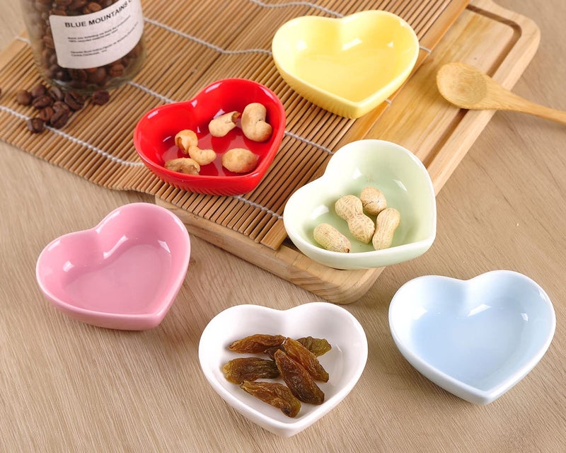 WHJY Blue Love Heart Shaped Ceramic Side Dish Bowl, Contemporary Porcelain Side Dishes Bowl, Seasoning Dishes Soy Dipping Sauce Dishes for Wedding Birthday Party- Set of 6 - Image 4